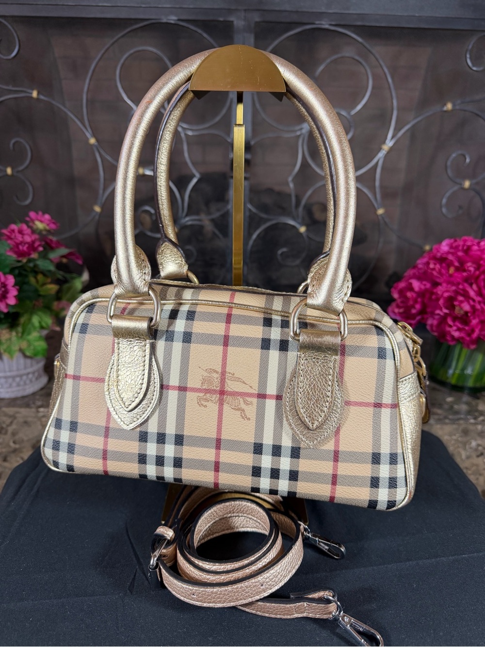 Gold Plaid Small Satchel Crossbody Bag - Picture 4 of 7